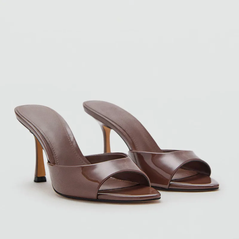 

Patent Leather High-heeled Cool 2026 New Summer Versatile Stiletto Pointed Open-toed Sexy One-word Slippers