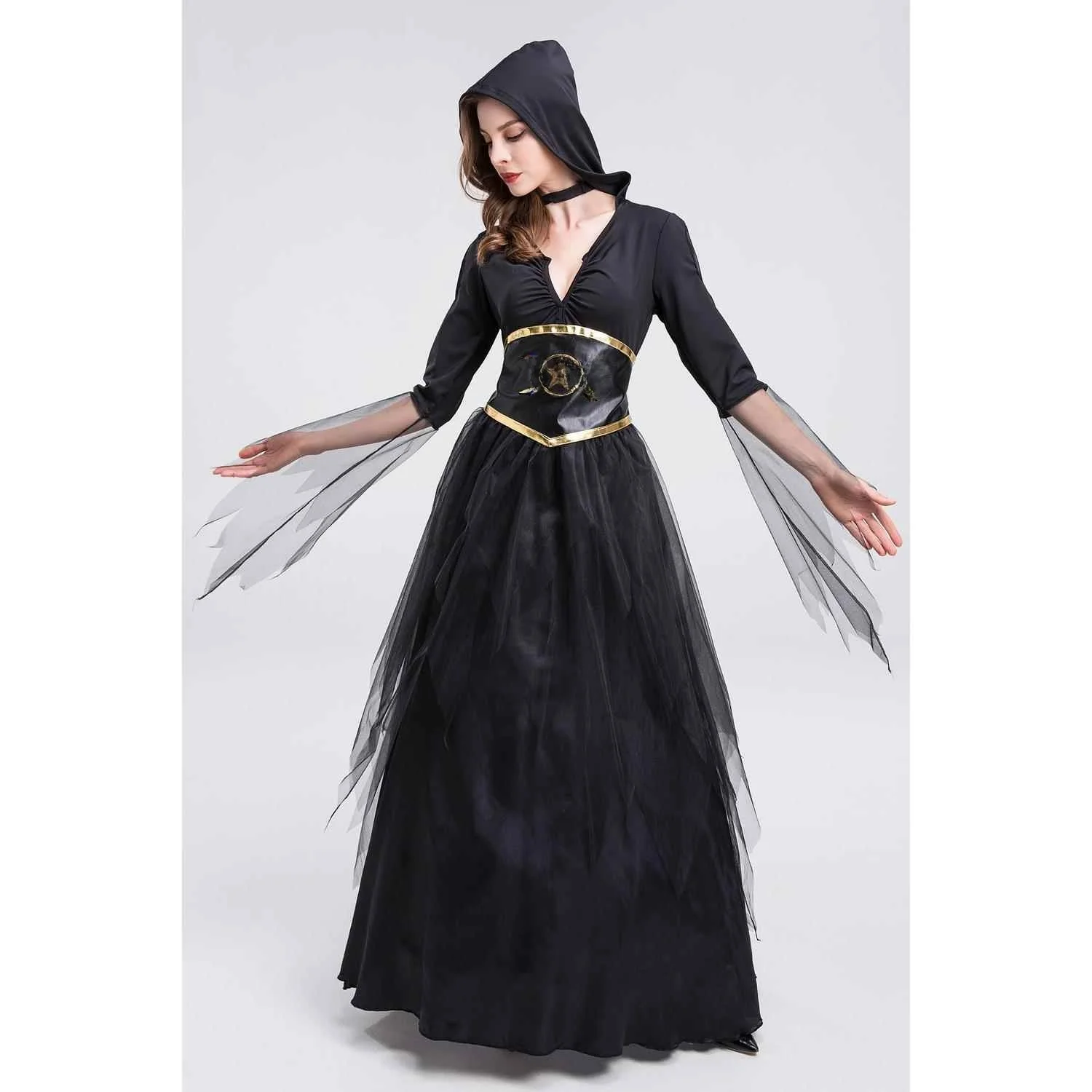loween Lace Long Dr Witch Cosplay Performance Costume Devil Sorcer  Attire Women's Traditional Stage Outfit