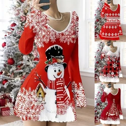 Christmas Pattern Print Dresses Women Knit Warm Pullover Long Sleeve Bodycon Elegant Vintage Autumn Winter Robe Vestidos Party