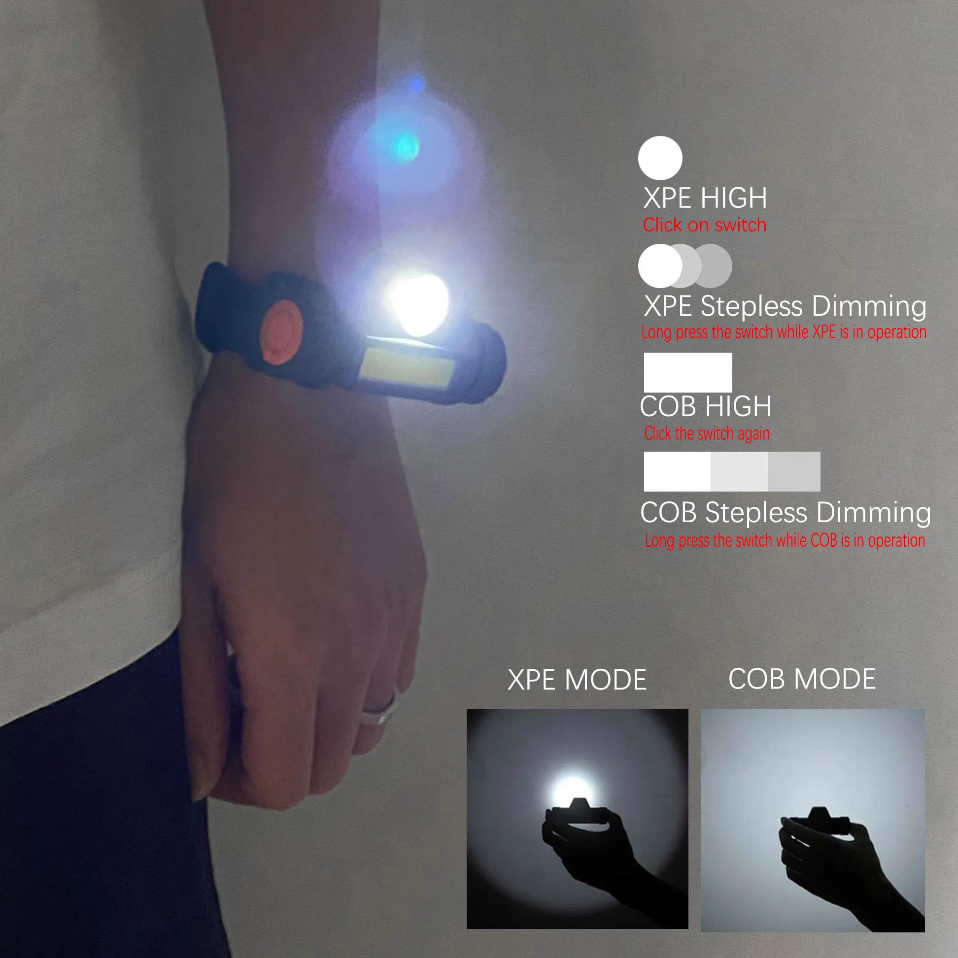 Magnetic LED Dimming Portable Light Wristlight Strap Night Cycling Running Fishing Lamp Wrist Band Bracelet Wristlamp Flashlamp