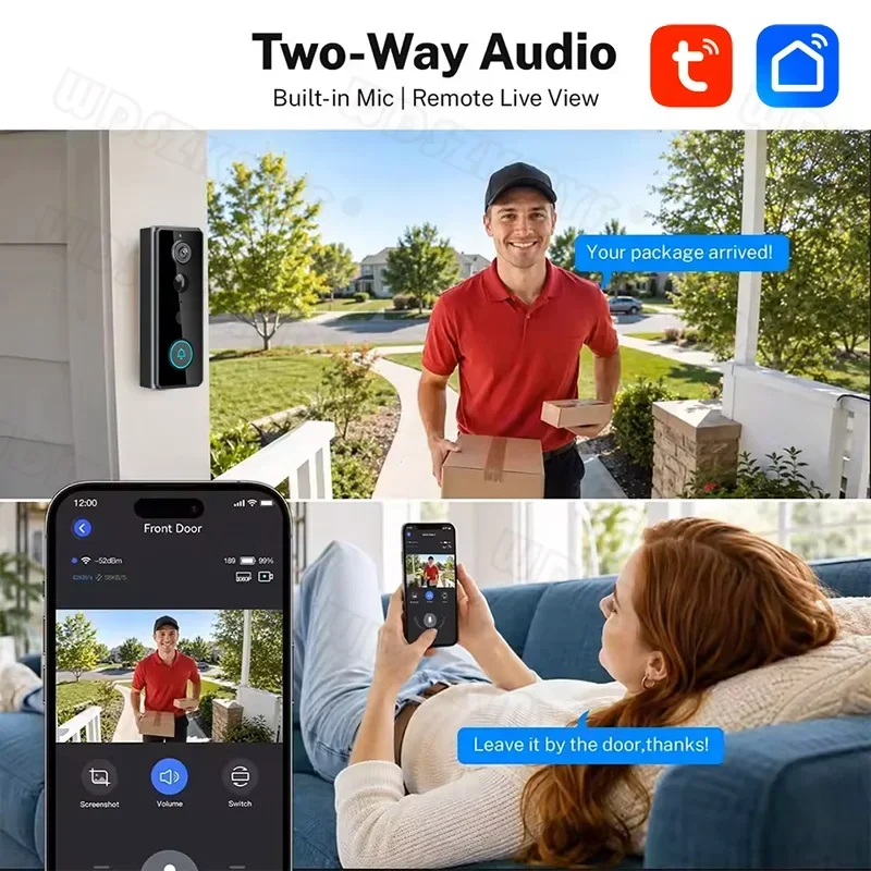 Tuya Smart Life WiFi Door Dell 1080P Digital Viewer with 4000mAh Battery PIR Motion Detection IR Night Vision for home Office