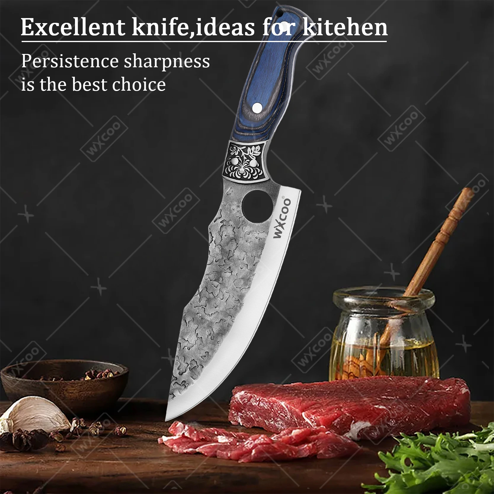 WXCOO Stainless Steel Butcher Knife with Sheath Multifunctional Forged Meat Cutting Boning Knife Kitchen Knife BBQ