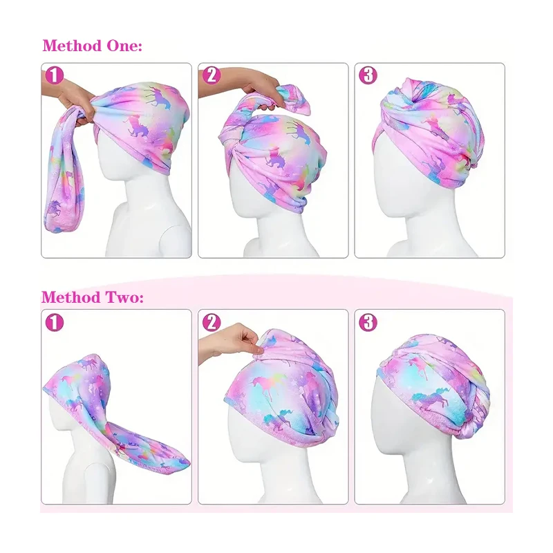 1/6 Pcs Children\'s Hair Drying Cap Water Absorbing Hair Towel Wrap Soft Digital Printed Hair Turban Towel Microfiber Home Use