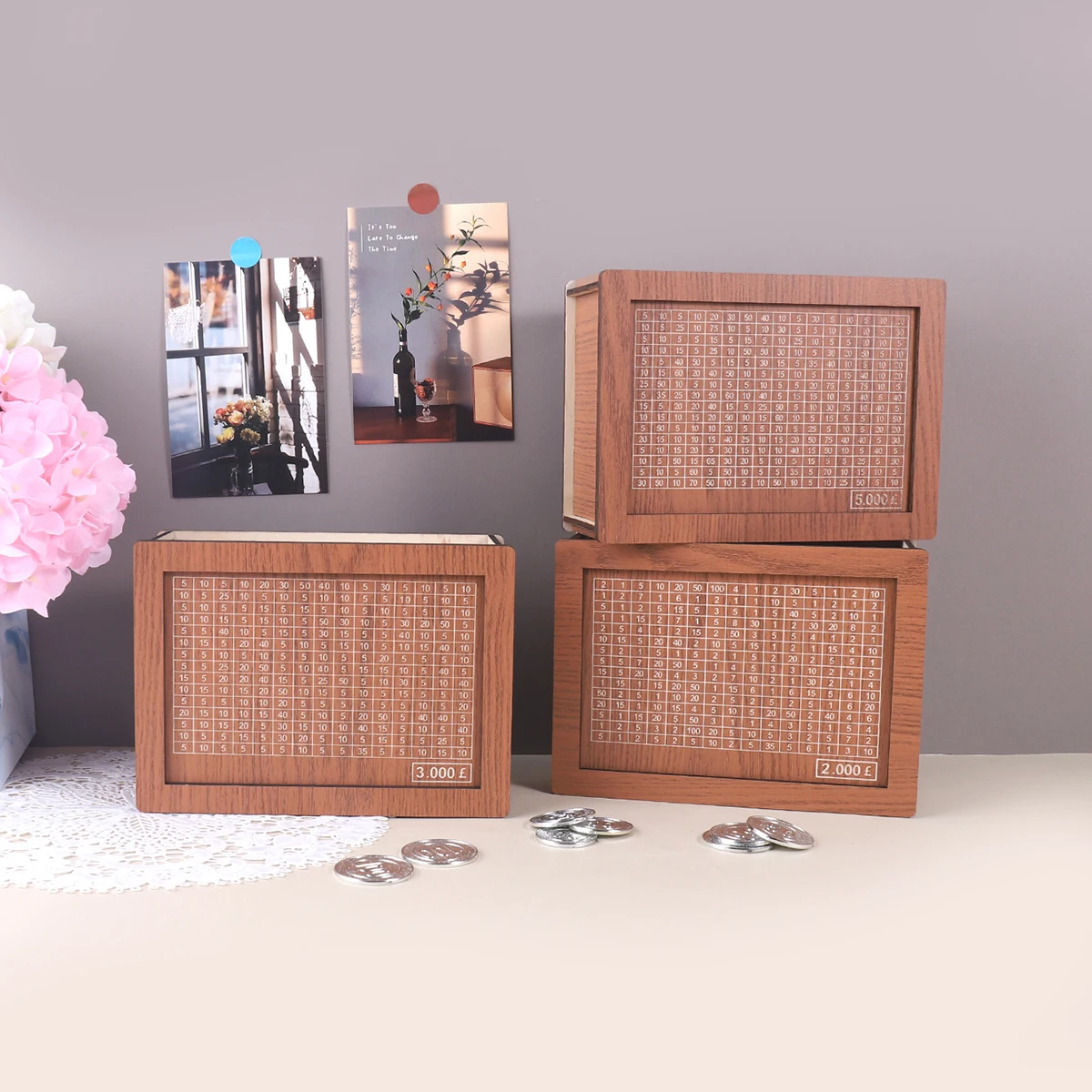 1PC Retro Digital Pound Pattern 3D Wooden Money Box, Suitable for Cash and Coin Storage and Home Desktop Decoration