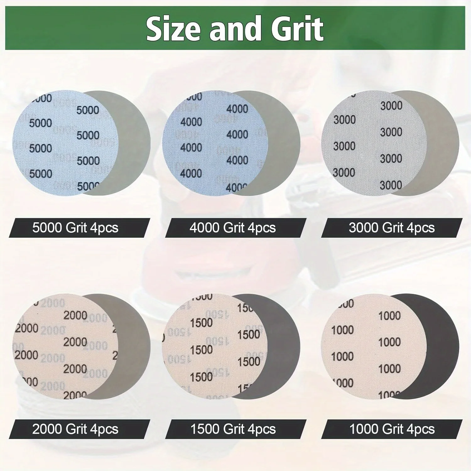24pcs Sandpaper 5Inch, Grit 1000/1500/2000/3000/4000/5000 Sandpaper Pads, Round, No-Hole, Wet and Dry Sanding Discs, Random Trac