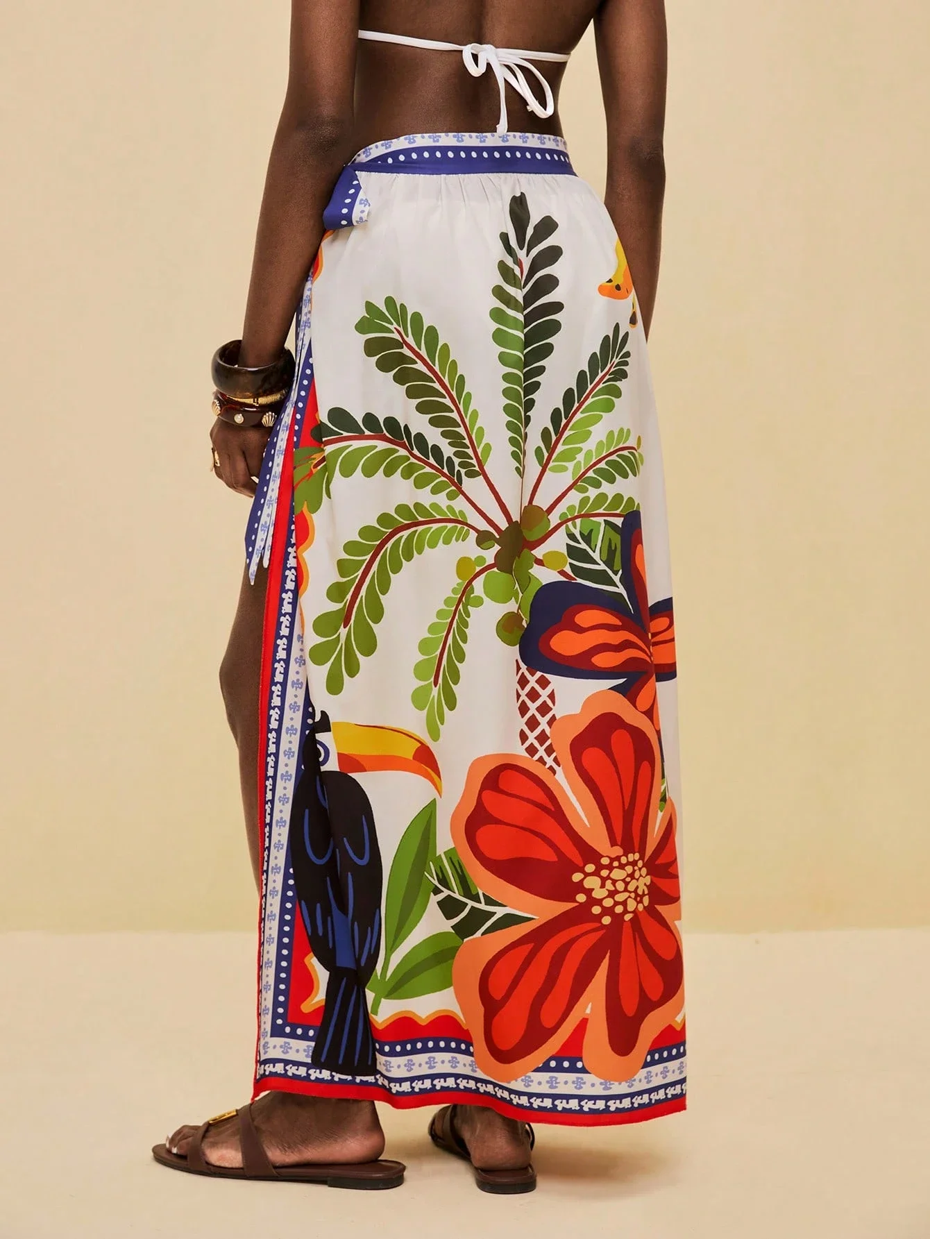 

Women's Colorful Floral Print Long Beach Cover Up Skirt Wrap