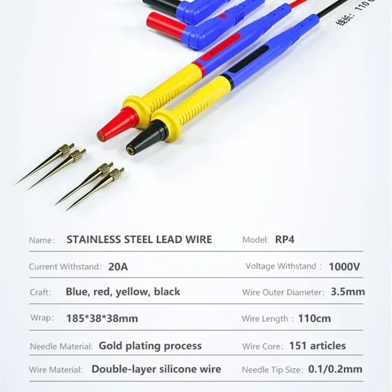 Cabo de teste de multímetro mecânico rp4, multímetro ultrafino, pontas de caneta substituíveis, universal para ponteiro/multimetro digital
