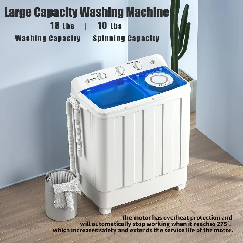 Portable Washing Machine, 28lbs Twin Tub Washer Mini Compact, with Drain Pump, Semi-automatic 18lbs Washer 10lbs Spinner Combo