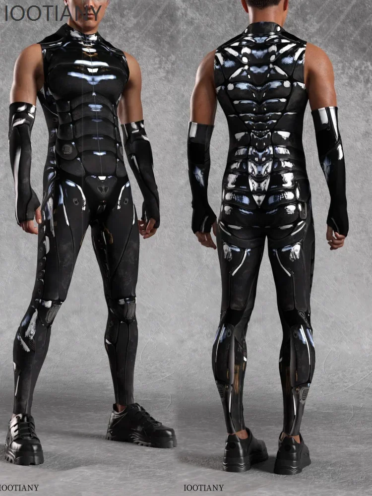 

CosplayMen's Stretch Cyberpunk Mechanical Suit Armor Bodysuit Halloween Carnival Party Stage Role Playing Performance Festival C