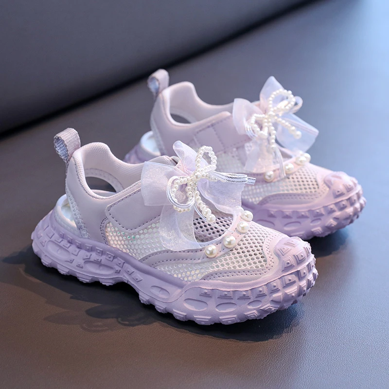 

Cute Sandals for Girls Summer Beach Mesh Closed Toe Kids Shoes Bow Design Outdoor Nono-slip Casual Girls Clogs Shoes Size 26-27