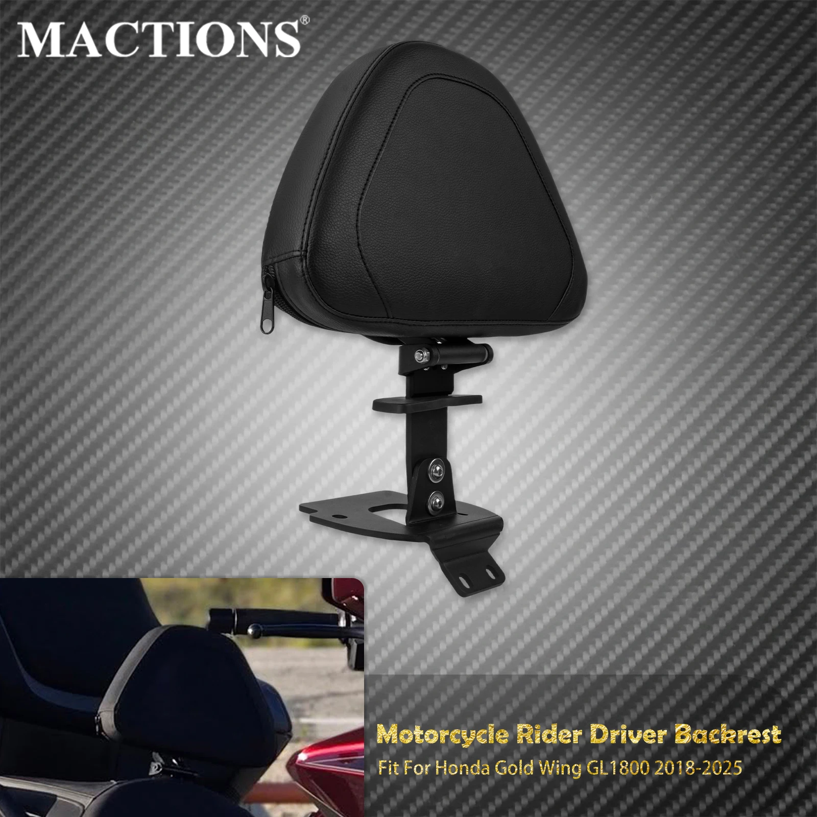 

Motorcycle Quick Release Sissy Bar Driver Backrest Rider Support Cushion Pad Seat Back For Honda Gold Wing GL1800 2018-2024 2025