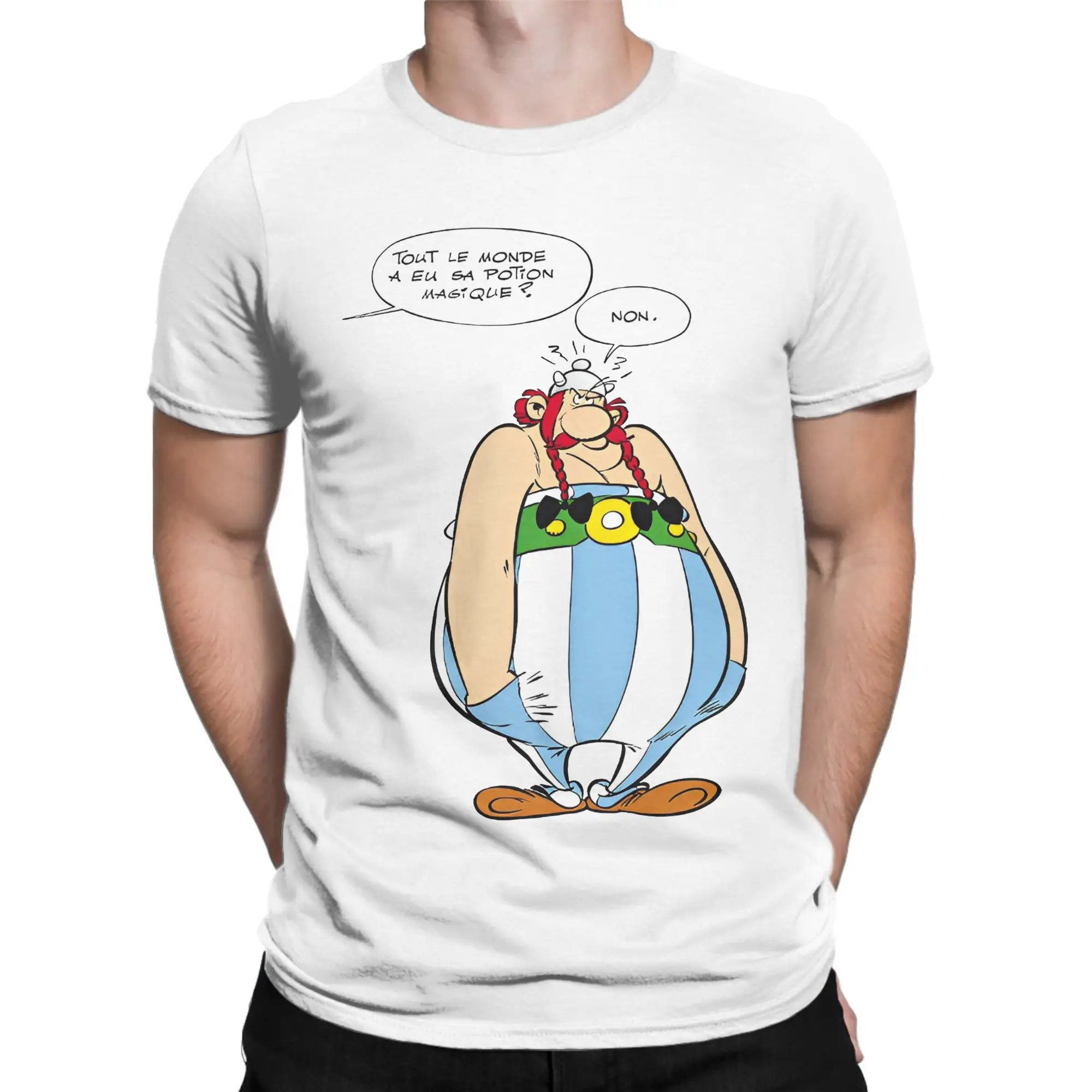 الرجال أستريكس سبيتش فقاعات تي شيرت الكرتون Obelixes 100% ملابس علوية من القطن فريد قصيرة الأكمام Crewneck تي شيرت تيشيرت صيفي #2