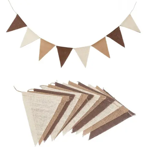 12FT Brown Pennant Banner Burlap Triangle Flags Coffee Linen Twine String for DIY Celebration Birthday Wedding Party Decoration