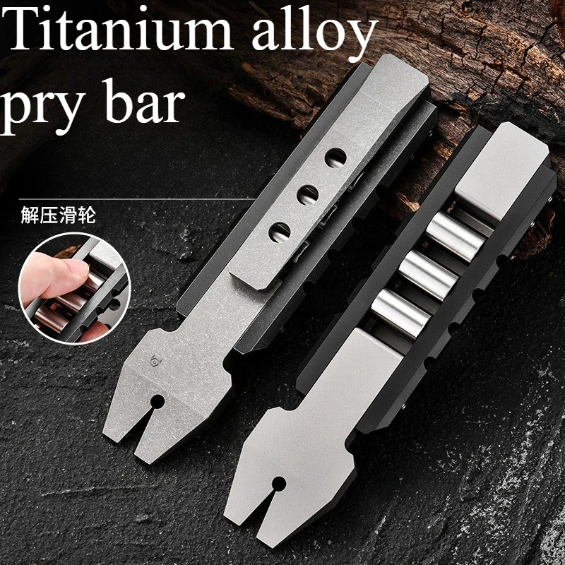 

NEW Titanium Alloy Pry Bar EDC Multifunctional with Back Clip Roller Mini Outdoor Camping Pry Bar Bottle Opener Gift