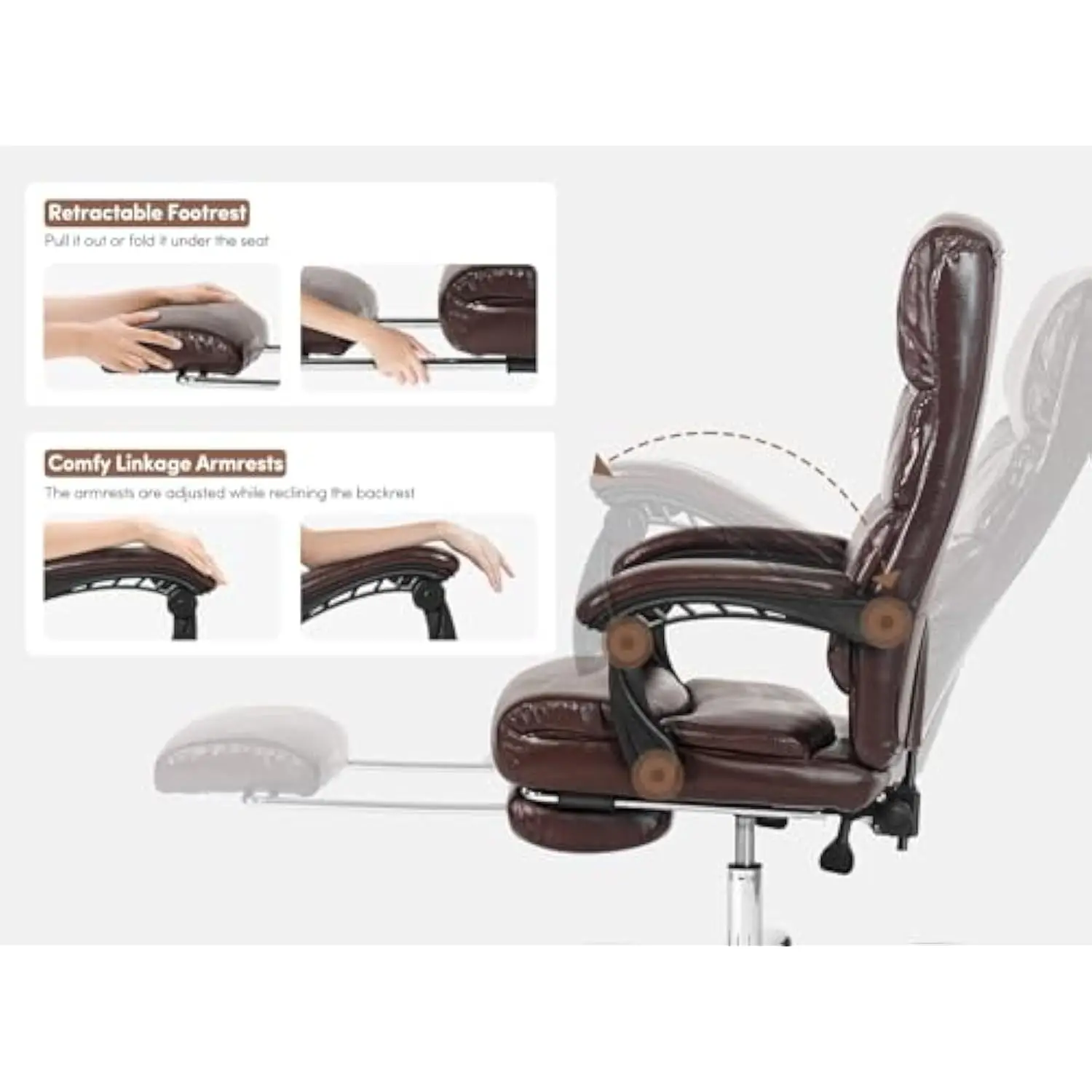 Office Computer Task Desk Chair with Padded Armrests, Executive Comfort Leather Ergonomic Gaming Back Support Home Compute