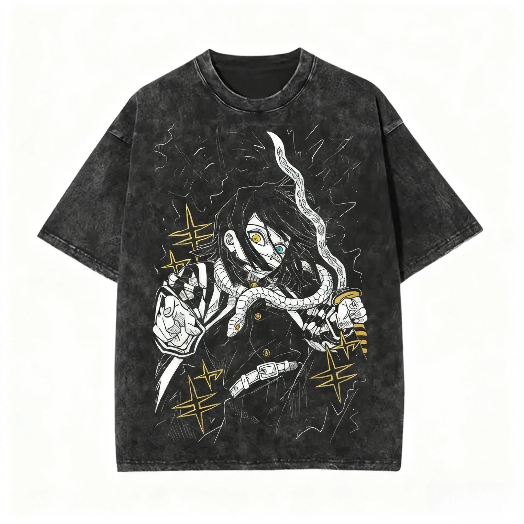 Streetwear Demon Slayer Vintage Washed Graphic T Shirt Men Women Cotton Short Sleeve Anime Graphic Tee Casual Tops Y2k Clothes view 4