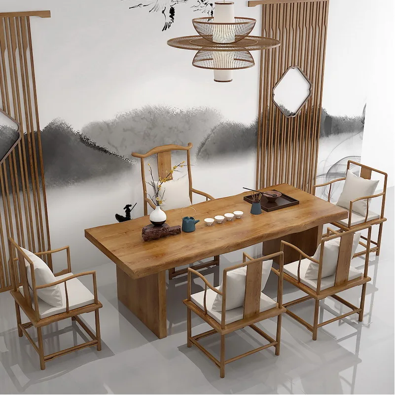 Solid wood household negotiation kung fu tea table commercial office large board tea table and chair combination