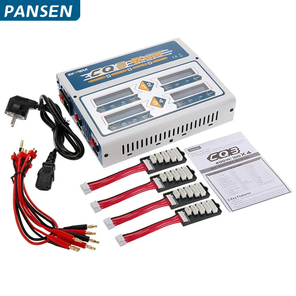 EV-Peak 100W x 4 CQ3 RC Balance Lipo cargador de batería Nimh Nicd cargador de batería de litio descargador con pantalla LCD Digital