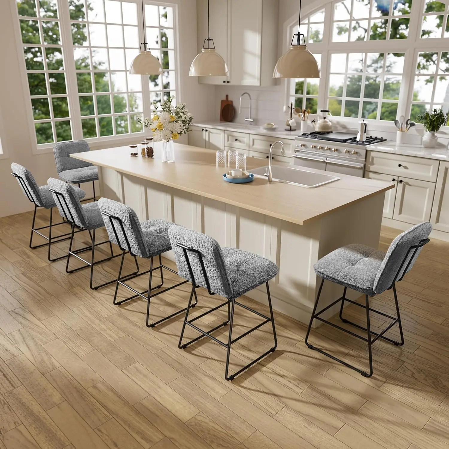 

Набор из 6 барных стульев, высота 26 дюймов, с высокой спинкой, широким сиденьем, тканевые, современные барные стулья для кухни, на заказ