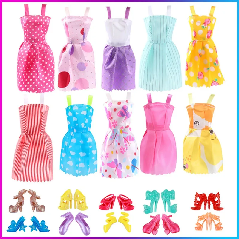 

10 Mix Fashion Cute Dress Fashion Clothes For Doll 10 Shoes Dress Clothes For Barbie Doll Lovely Girl Toy Lot