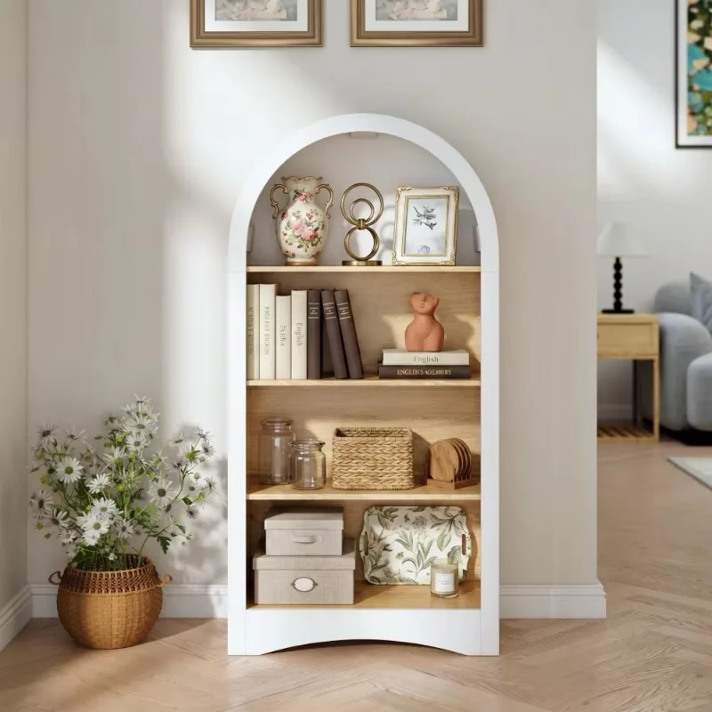 47-Inch wood grain shelf arched locker 4-story open shelf small space living room furniture
