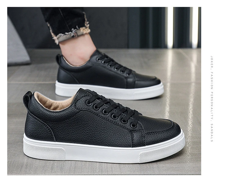 Schlichte weiße Low-Top-Sneaker aus Kunstleder für Herren, Schnürschuhe, minimalistische Skate-Schuhe, Herren-Sneaker aus Kunstleder, rutschfeste Schuhe – Detail 19