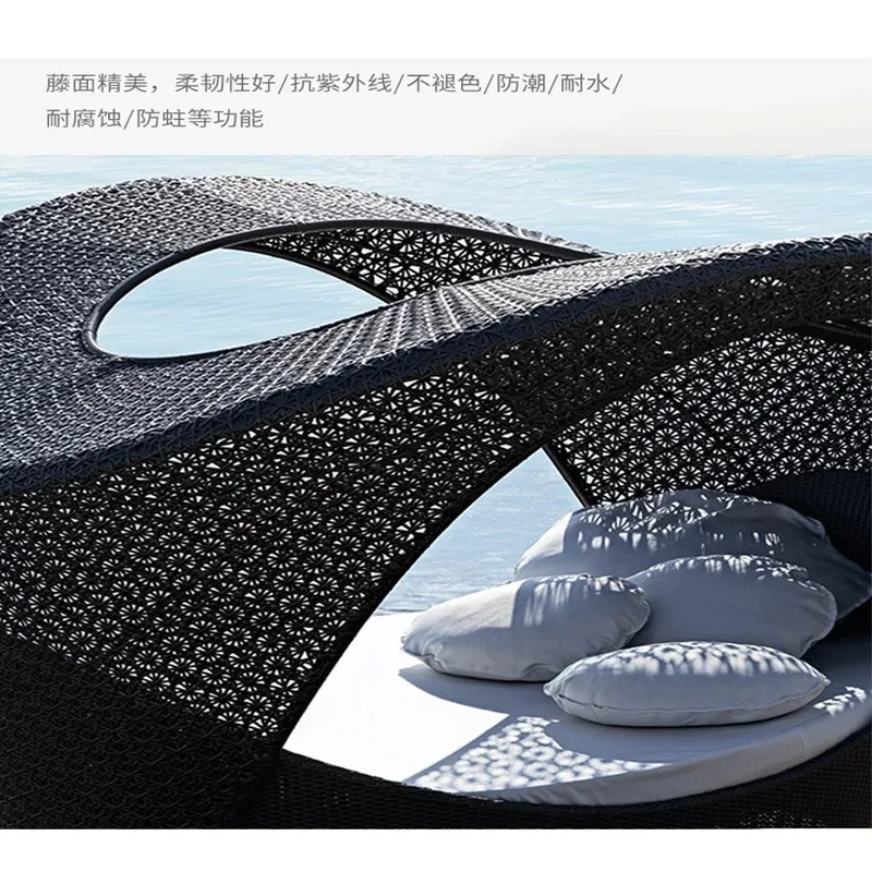 Minimalist Outdoor Vine Weaving Sofa Furniture Creative Geometry Design Lying Bed for Garden Villa Hotel Stay