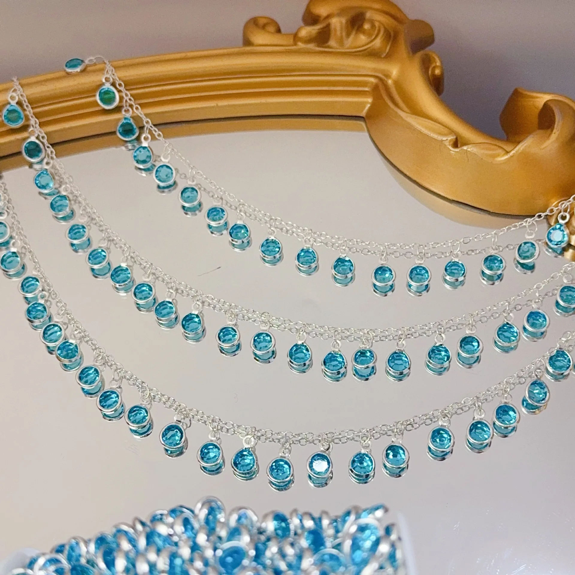 0.5/1/2M/lot High-color-retention Lake Blue Glass Tassel Copper Chain For DIY Necklace Exotic Clothing Hair Accessories Material