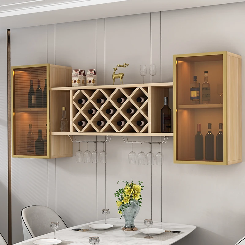 Luxury Wind Glass Door Wall Hanging Red Wine Cabinet Restaurant Hanging Wine Rack Wall Red Wine Grid Wall Storage Rack