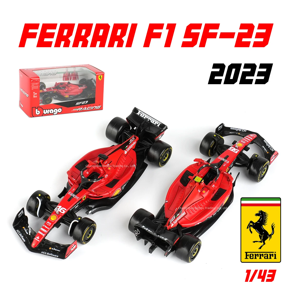 Bburago 1:43 2023 Ferrari SF23 # 16 # Coche de fórmula de carreras 55 F1, simulación estática, modelo de aleación fundida a presión