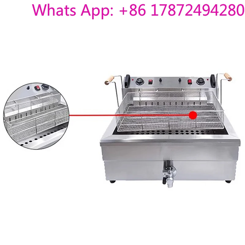 Electric 220V Deep Fryer Machine For Chips Chicken Large Capacity 20L 30L Frying Machine with Oil Drain Faucet 6000W