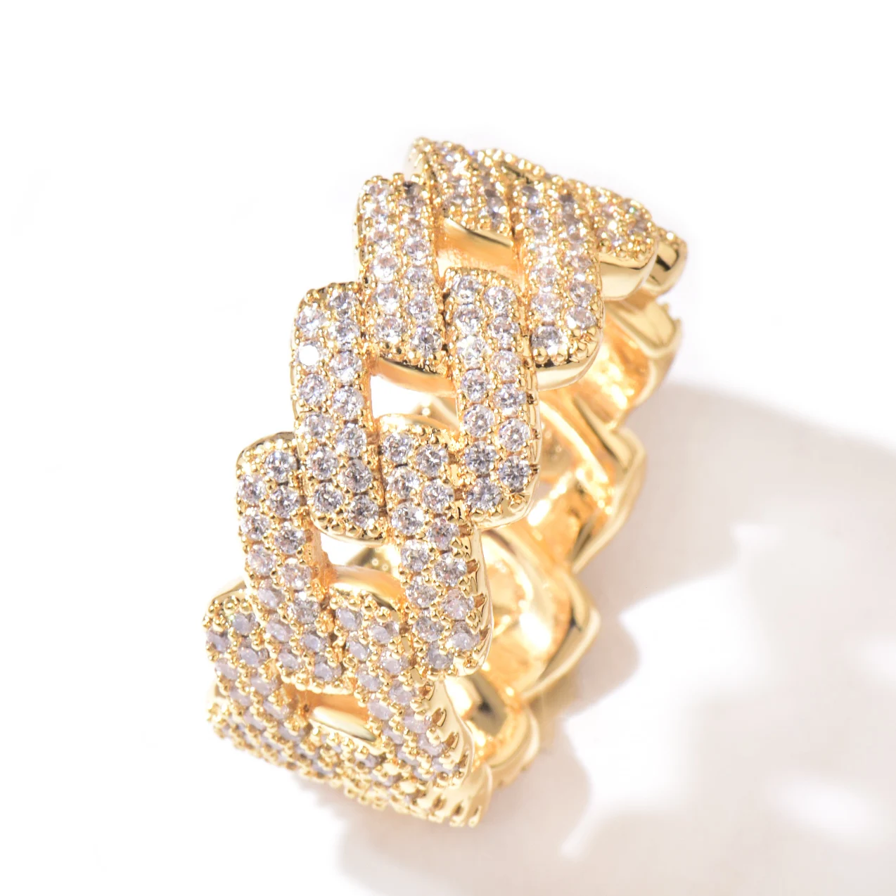 CUC Cuban Link Ring Iced Out Zircon Fashion Hip Hop Men Rings Gold Silver Color Copper Jewelry For Party Gift