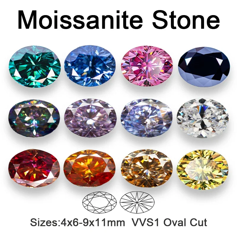 Moissanite Loose Stone VVS1 Oval Cut Multiple Colors Pass Diamond Tester Gemstone for DIY Jewelry Making with Certificate