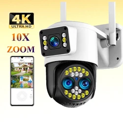 Yoosee 4K 8MP tres lentes pantallas duales 10X Zoom óptico Audio bidireccional Color visión nocturna seguimiento automático cámara de seguridad inalámbrica