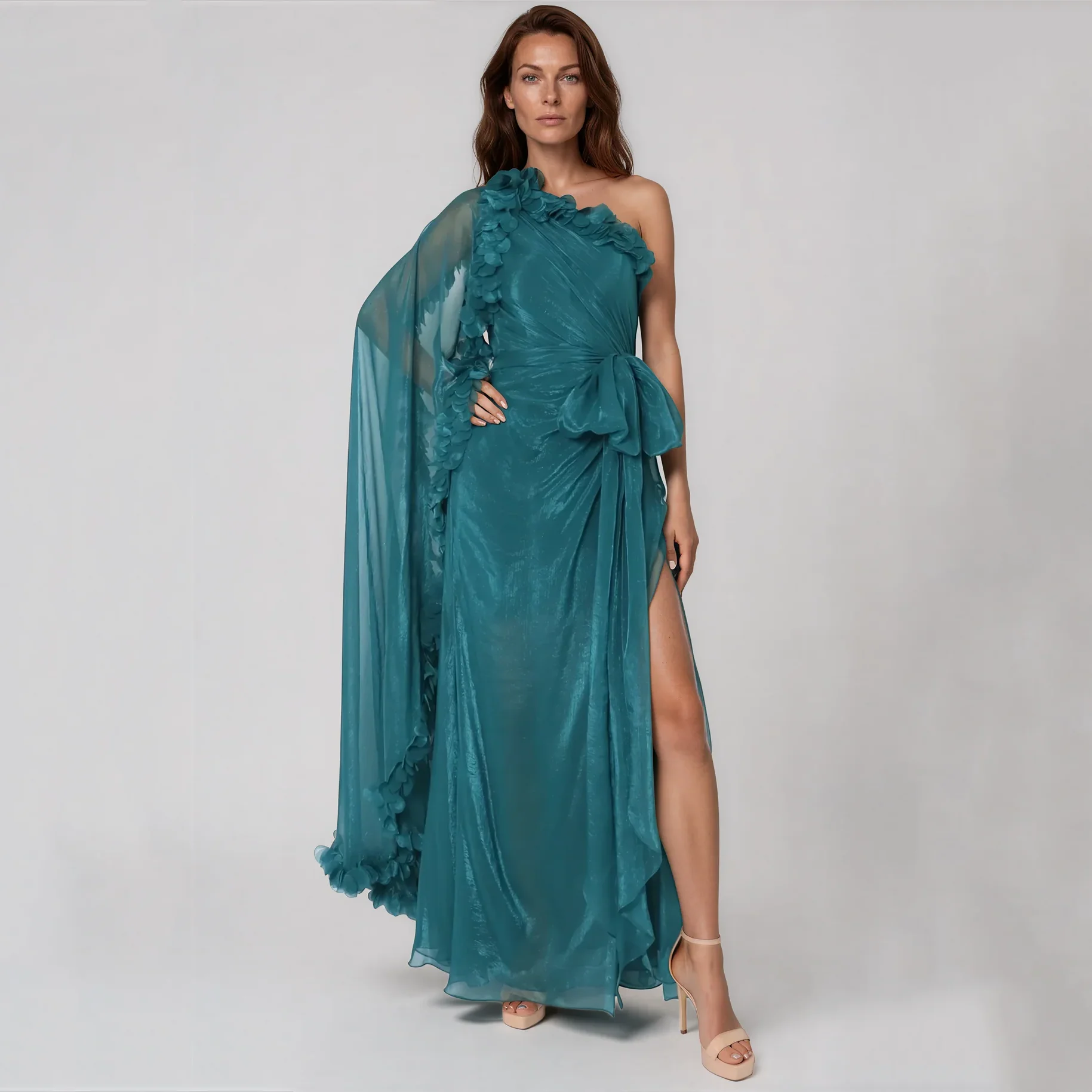 Vestidos para la madre de la novia, diseño personalizado, con una sola manga, capa de gasa, vestido de fiesta, elegante, para invitadas a un matrimonio.