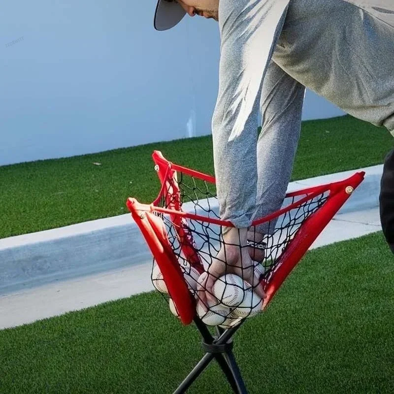 Mobile Net Baseball Softball Ball Collector & Caddy Triangle Portable Foldable Outdoor Batting Practice Storage Rack for Players