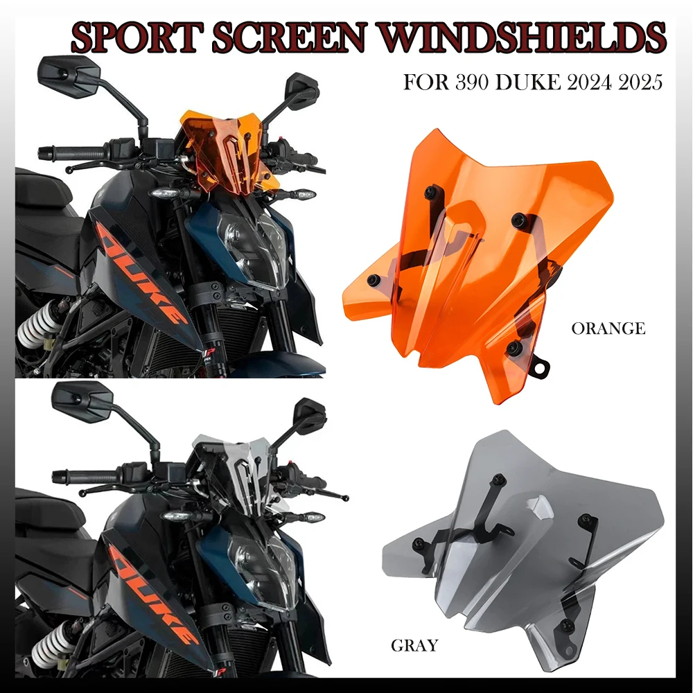 

New Motorcycle Accessories Sport Screen Windshields Front Wind Deflector Fairing Kits Orange Gray For 390 Duke DUKE 2024-2025
