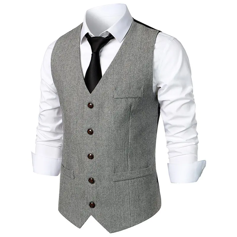 Heren Vintage Geruite Pak Vesten Slim Fit Mouwloos Zakelijk Vest Vest Heren Formele Vest Gilet Kantoor Vest