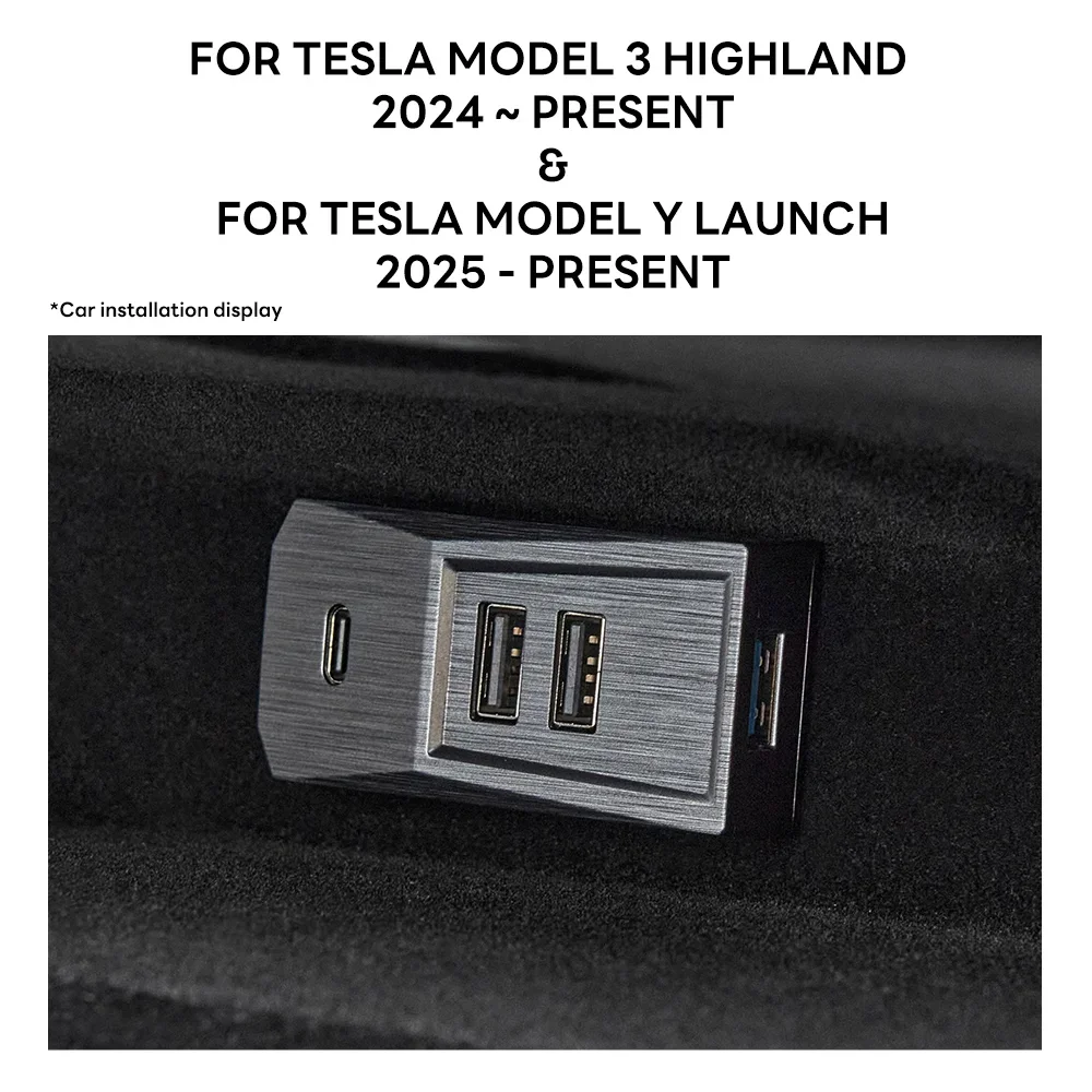 2026 Glovebox USB Hub For Tesla New Model Y Launch Juniper 2025 Model 3 Highland 2024 Type-C Port Splitter Docking Station Data
