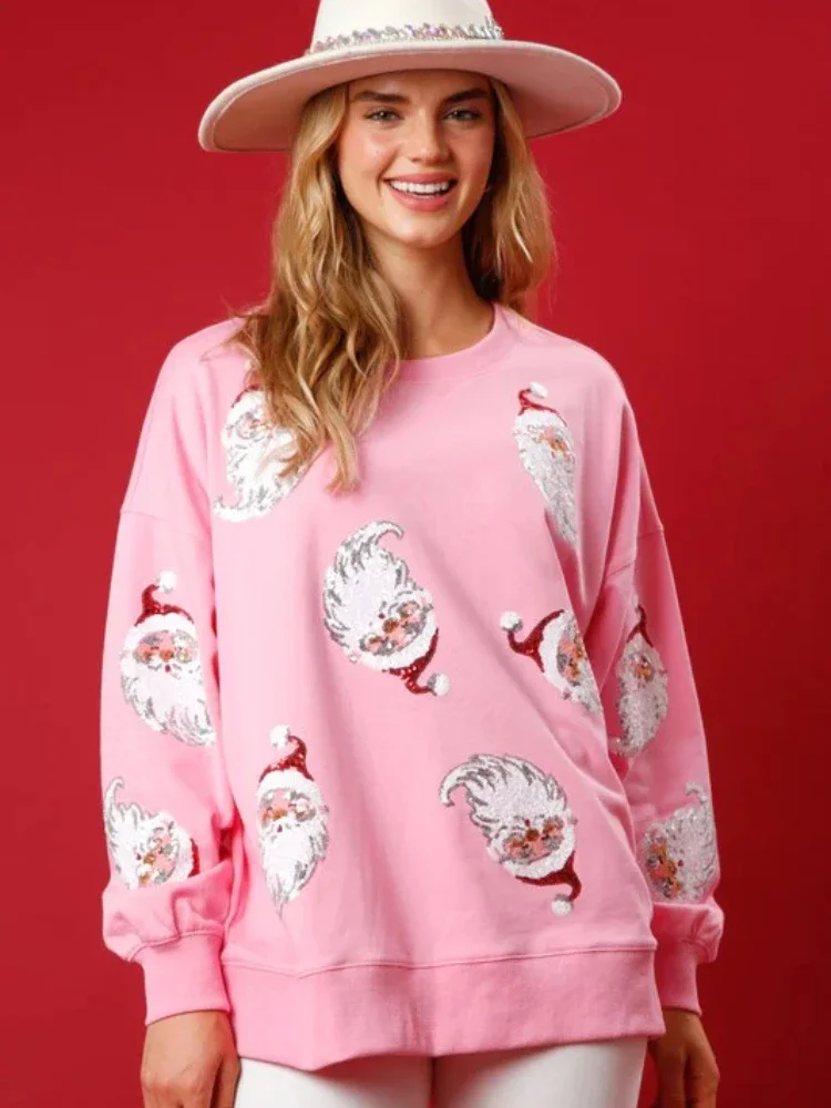 

Women's Christmas Casual Halloween Sequin Long Sleeved Pullover Hoodie Autumn Fashion Loose Oversized Thickened Warm Top