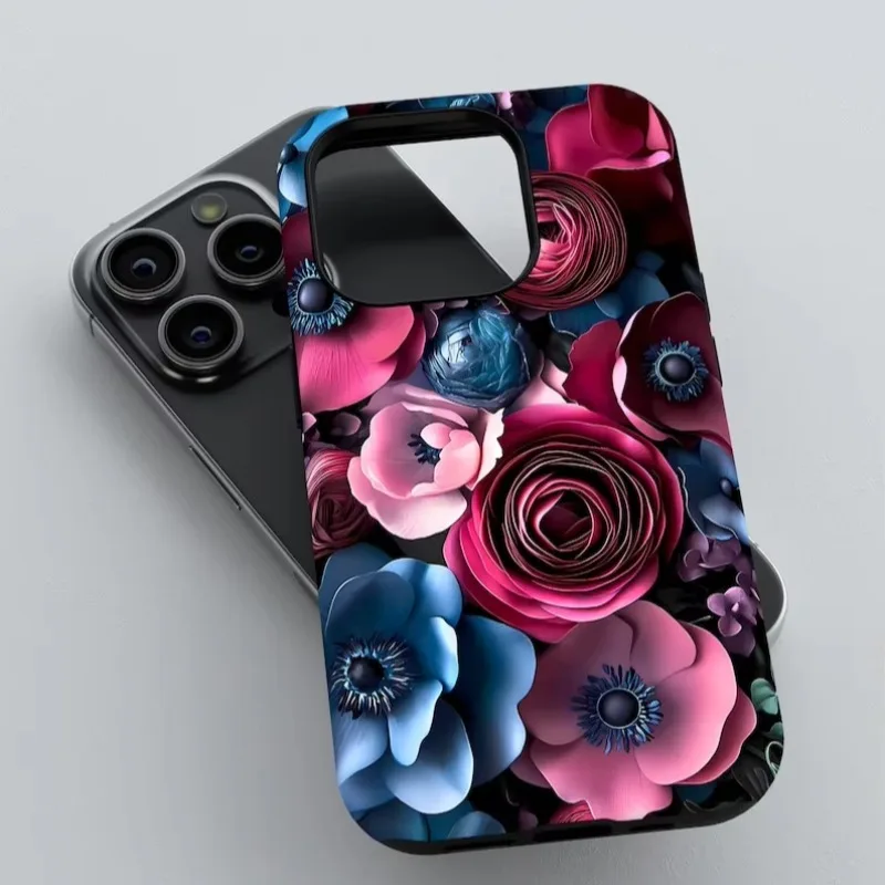 Luxurious Gothic Dark Floral Botanical Phone Case For IPHONE 16 15PRO MAX 14 13 12 11 Acrylic TPU Two in one magnetic Phone Case