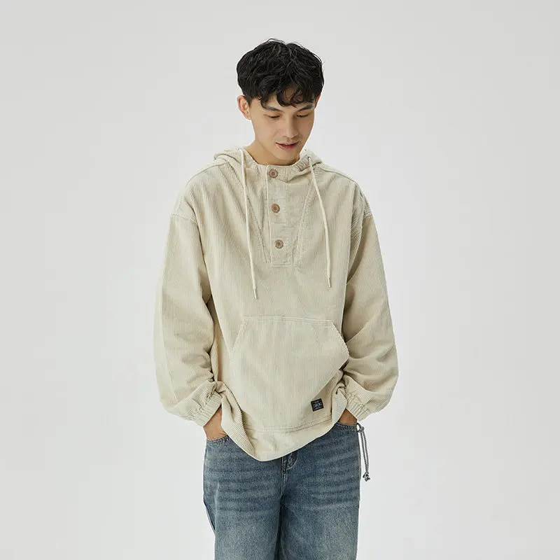 

Corduroy Hooded Jaet ex Outdoor Casual Sle Autumn New Arrival High Street Trendy Brand Loose Fit Long Sve Cotton