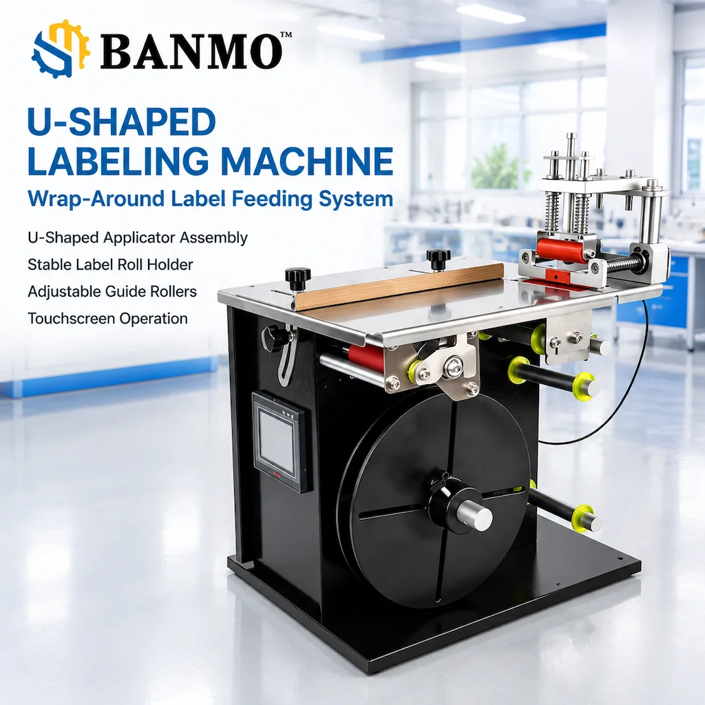 Flat Surface Labeling Machine Label Applicator Pneumatic Adjuster Pressure Gauge Touchscreen Control Desktop Equipment