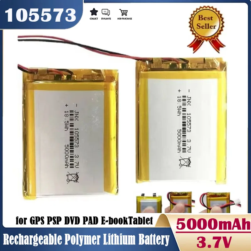 105573 5000mAh  Li-Polymer Li-ion Rechargeable Battery 3.7V  for GPS PSP DVD PAD E-book Tablet Pc Power Bank Video Game 105573