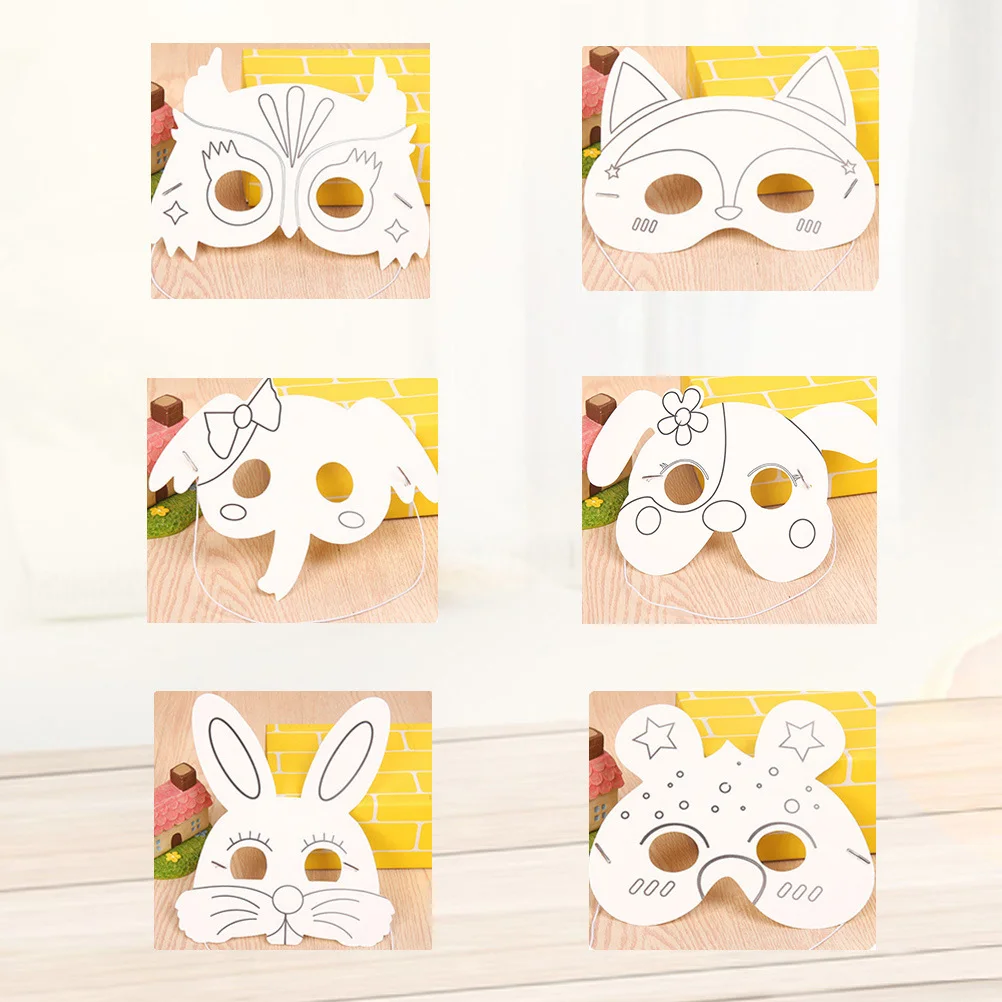 24 قطعة أقنعة الحيوانات الفارغة للأطفال الحرفية دهان داي النشاط مجموعة الكلب البومة النحل الفيل أرنب قبل قطع ورقة قناع حفلة لصالح الفن #3