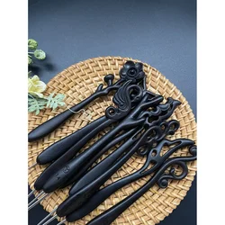 Stainless Steel Crochet Hooks with Ebony Sculpture Handle, Crochet Head, DIY Knitting Needles, Sweater Needles, Sewing Tools