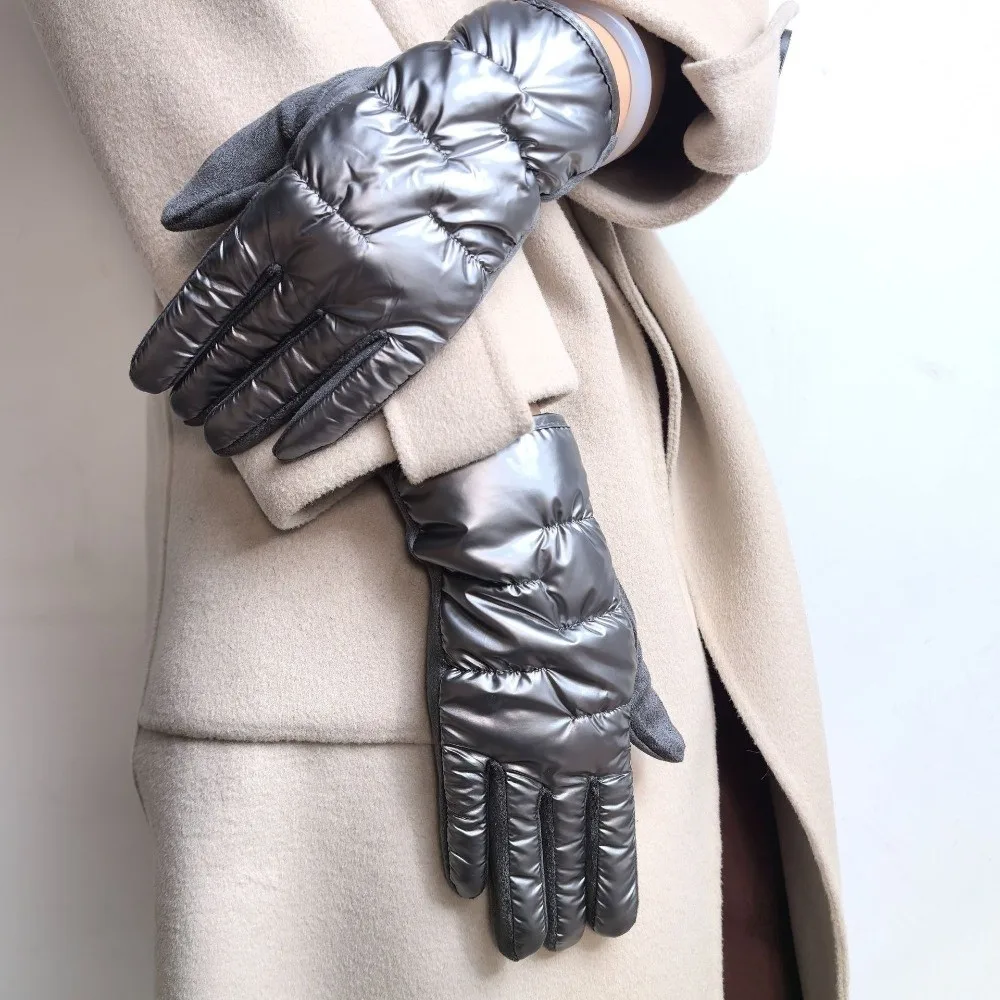 Fashion Waterproof Suede Down Cloth Driving Gloves Warm Thicken Winter Cycling Gloves Vintage Soft Touch Screen Gloves Women