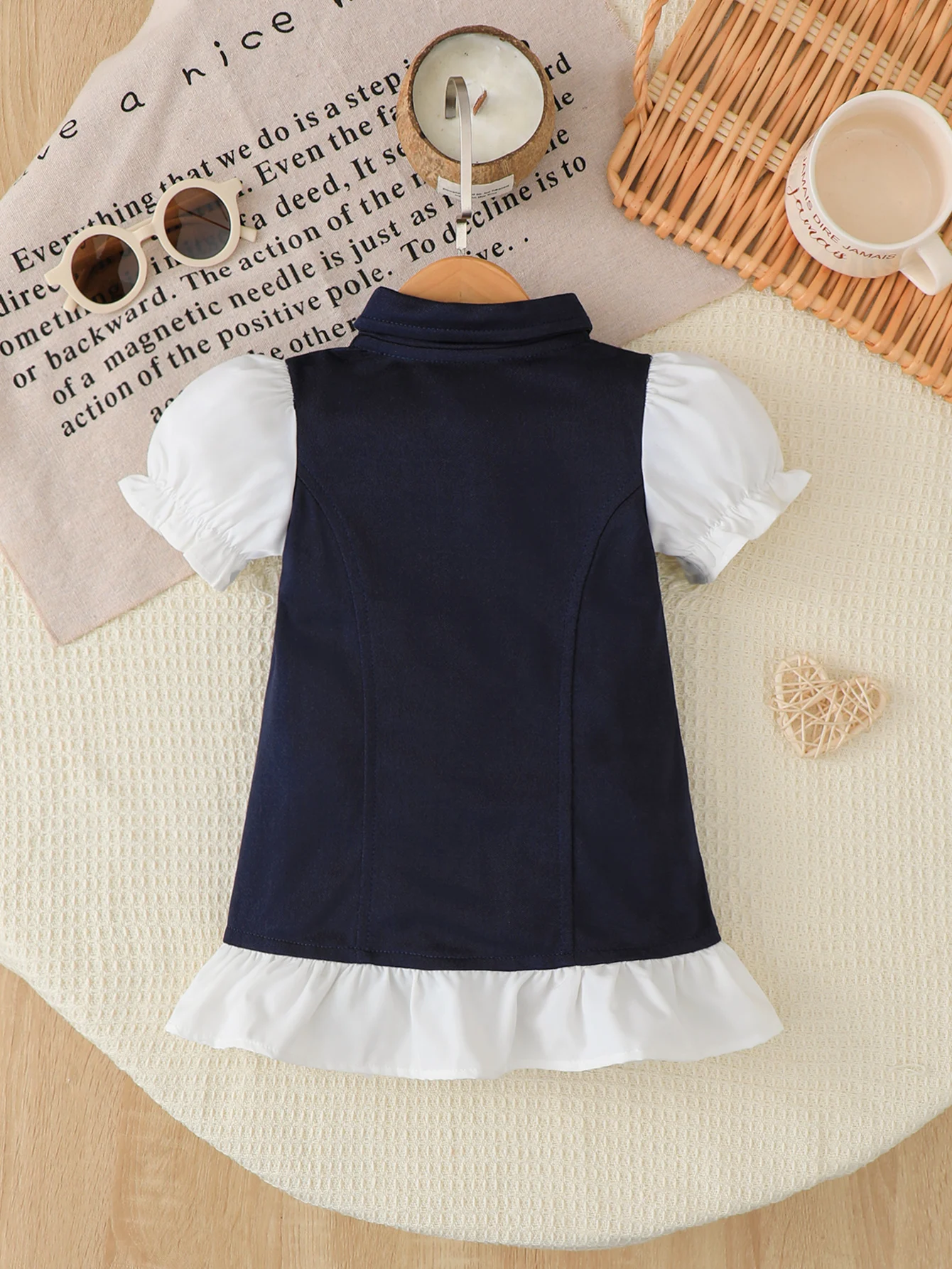Baby Girls Puff Polo Dress Preppy Style Lapel Ruffle Hem Summer Casual Daily Party Princess Dress for 1-3Years Old Toddler Kids
