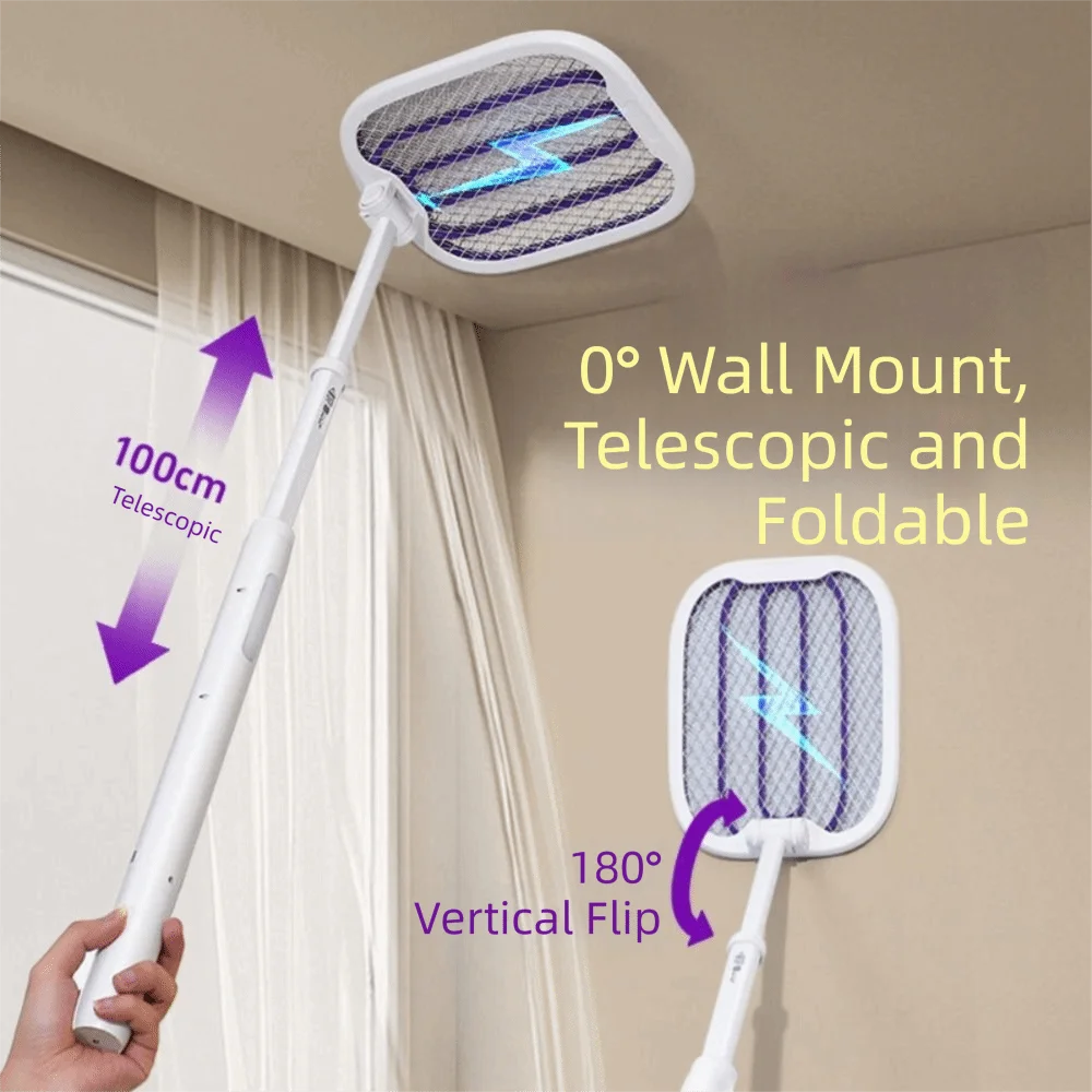 Foldable Electric Mosquito Killer Retractable High Pressure Mosquito Killing Baton 180 Degree USB Charging Insect Killer Home