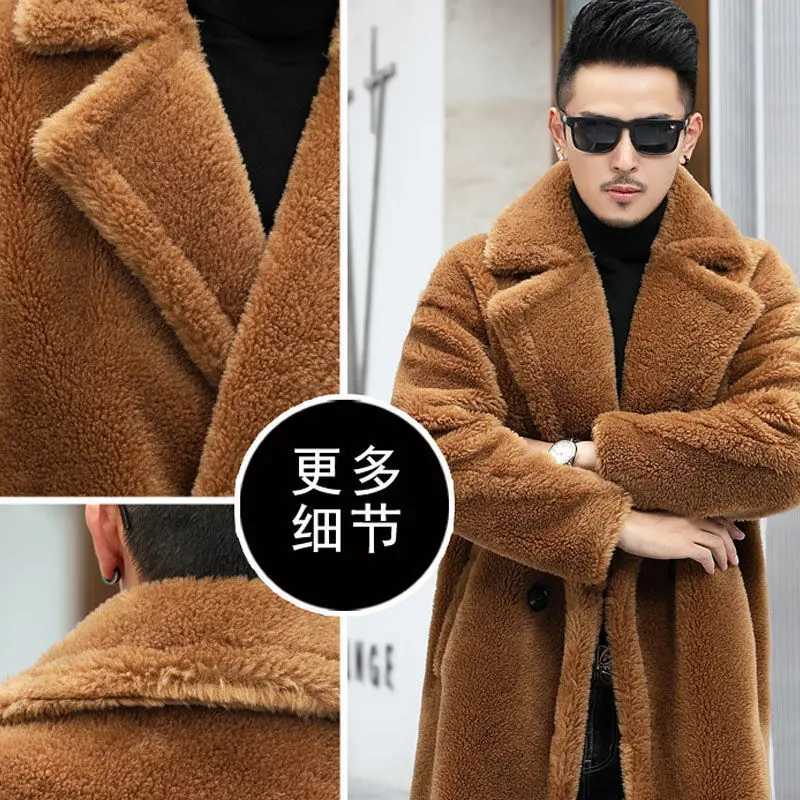 Warm Winter Men's Leather Coat 2023 New Sheep Cut Long Alpaca Coat Men's Fur Trench Coat Men Jacket  Men Clothing